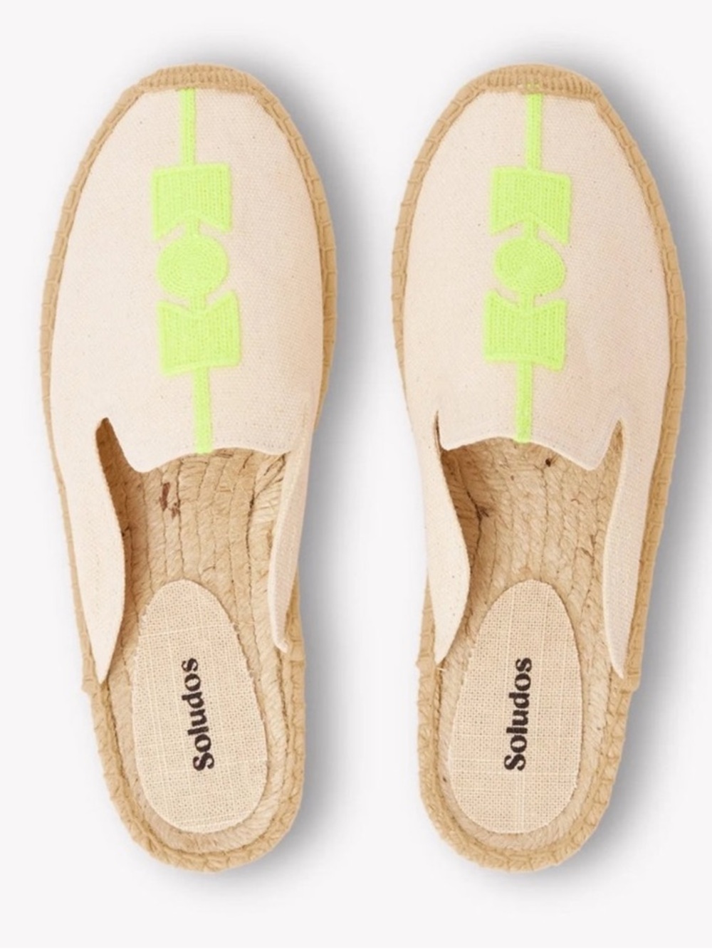 NWT Soludos Cream Slip-On Espadrille with NeonYellow Stripe